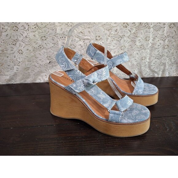 NWOB Lucky Brand Demmia Acid Denim Paisley Platform Wedge/Sz. 7M - Picture 3 of 9